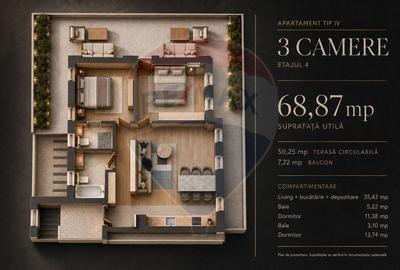 Apartament cu 3 camere decomandat în Tractorul