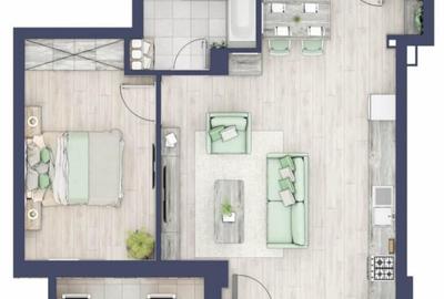 Apartament 2 camere, semidecomandat, 52,50 mp, zona Turnisor - 1