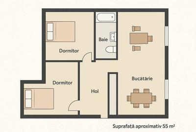 Apartament cu 2 camere nedecomandat în Central