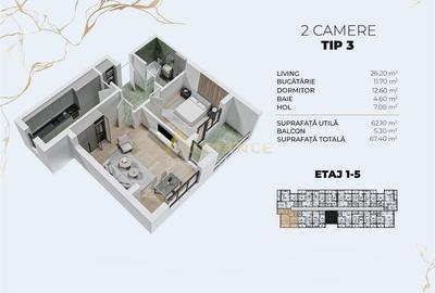 Apartament cu 2 camere decomandat în Central - 2