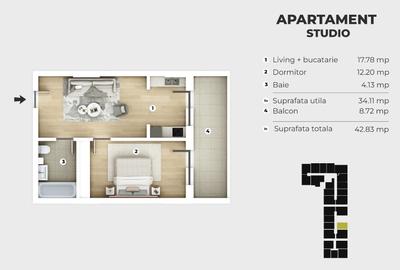 Apartament cu 2 camere semidecomandat în Central