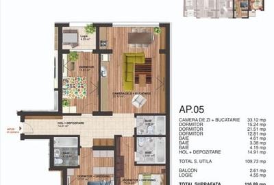 Apartament cu 4 camere semidecomandat în Brâncoveanu