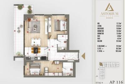 Apartament 3 camere  decomandat  Astorium life Bloc A - 7