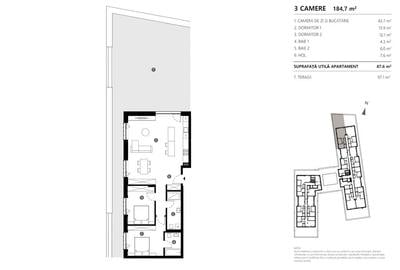Apartament cu 3 camere în Gară