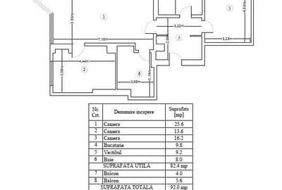 Apartament cu 3 camere semidecomandat în Tineretului