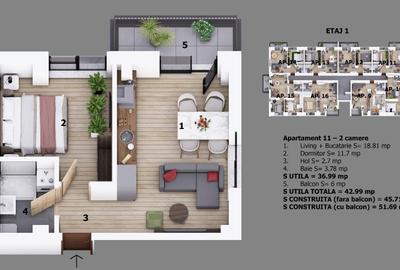 Apartament cu 2 camere decomandat în Central - 1