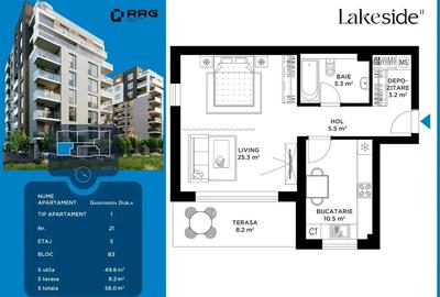 Garsonieră Dubla. Lacul Străulești. Terasă. - 2