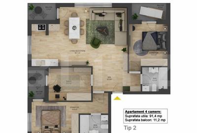 Apartament spatios 91 mp, 4 camere, Doamna Stanca Sibiu - 2