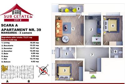 Apartament cu 3 camere decomandat 72 mp + balcon prin credit bancar - 1