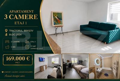 Apartament cu 3 camere decomandat, mobilat în Tractorul - 13