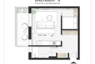 Apartament de vânzare | 1 cameră + terasă, compartimentare practică - 4