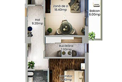 Apartament cu 2 camere decomandat în Baza 3 - 1