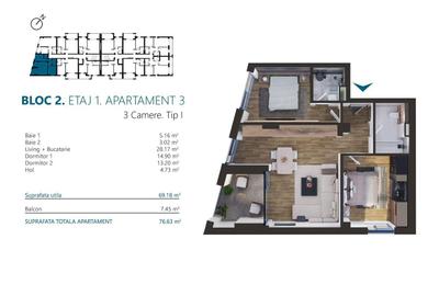 Apartament cu 3 camere în Circumvalațiunii - 9