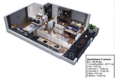 Apartament cu 3 camere de vânzare – Ogorului, Turnișor, Sibiu - 8