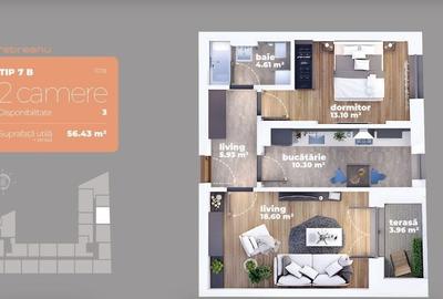 Titan - 2 camere, decomandat, 56.4 mp, bucatarie inchisa - 3