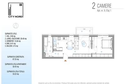 Apartament cu 2 camere semidecomandat în Tunari