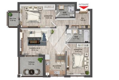 Apartament spatios 3 camere 71 mp etaj 1   - Pictor Brana Selimbar Apartament spatios 3 camere 71 mp etaj 1   - Pictor Brana Selimbar - 3