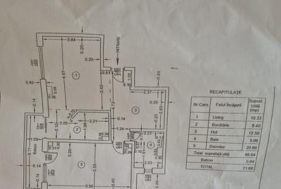 Apartament 3 camere /71.68 mp/Centru / Etaj 2 - 8