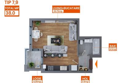 Ap. 1 Cameră - Dezvoltator: Comat Towers, TIP 7, 38mp, Păcurari - 8