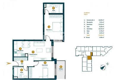 Apartament cu 3 camere semidecomandat în Între Lacuri