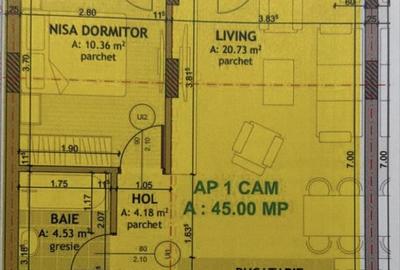 Apartament cu 2 camere semidecomandat în Florești