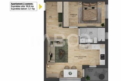 FARA COMISON ! Apartament 2 camere 51 mpu si balcon zona Doamna Stanca - 6