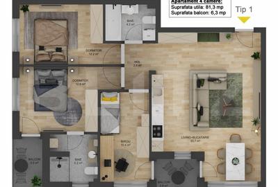 Apartament 4 camere Nou 81mp utili, Sibiu, Mihai Viteazu - 1