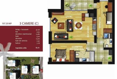 Apartament cu 3 camere decomandat, mobilat în P-ța Alba Iulia - 16