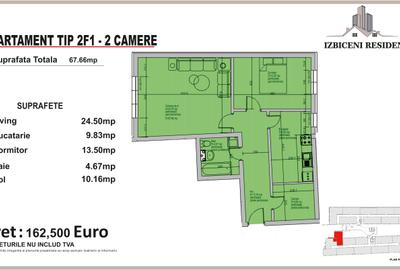 Apartament 2 Camere TIP 2F1 in complex Izbiceni Residence