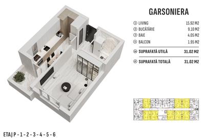 Vanzare Garsoniera decomandata-32 mp-Bucatarie inchisa-Militari-Proiect nou - 3