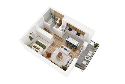 Apartament de 1 camera, ansamblu rezidential nou - 5