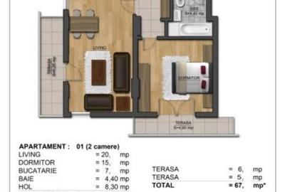 Apartament cu 2 camere decomandat, mobilat în Bragadiru