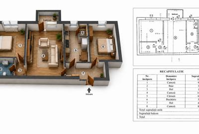 Apartament cu 3 camere semidecomandat, mobilat în Tătărași