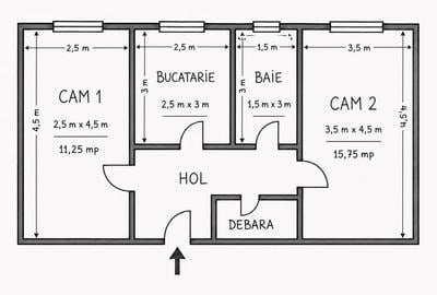 Apartament cu 2 camere decomandat în Central