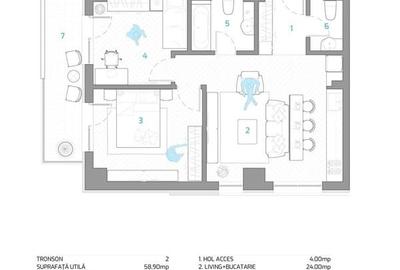 Apartament 3 camere, 2 bai, etaj intermediar - 5