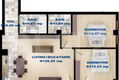 Apartament cu 3 camere - 2 Dormitoare, parcare subterana inc - 4