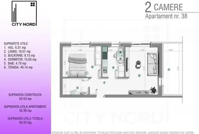 Apartament de lux cu 2 camere și terasă panoramică de 46 mp -CITY NORD - 7