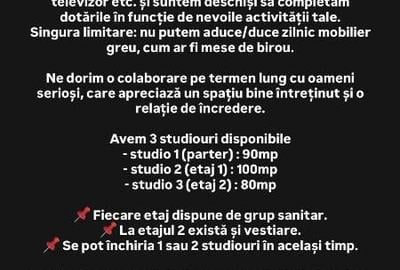 Spatiu:  terapeuți, profesori de yoga, dezvoltare personală, ateliere ,etc