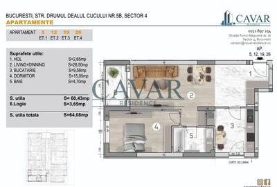 Proiect Cavar Residence 2 Camere Decomandat 64 mp - 1