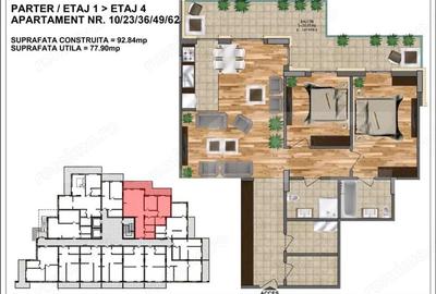 Apartament de vanzare bloc nou, zona Aurel Vlaicu 77,90 mp+ terasa 20 ceramica - 1