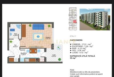 Garsoniera decomandata, etaj 2, bloc nou, M. Aparatorii Patr - 2
