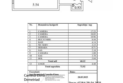 Apartament cu 3 camere semidecomandat în Central