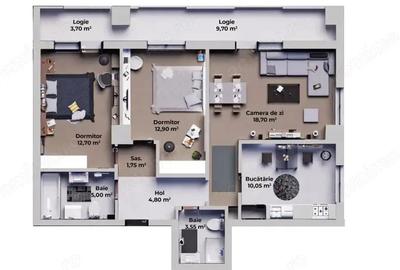 Apartament de vanzare, cu 3 camere, 69 mp, zona Ansamblul Vest Residence - 2