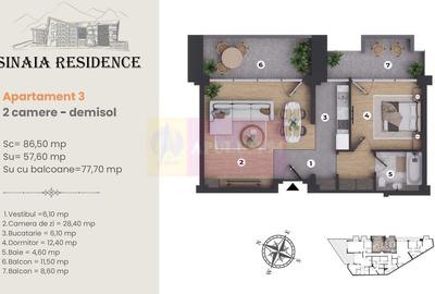 Apartament de Lux cu 2 camere de vanzare in Sinaia, Ap 3 - 2