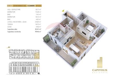 Apartament cu 3 camere, 83 mp, etaj 5, Capitolis Residence - 3