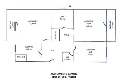Apartament cu 3 camere decomandat în Central - 1
