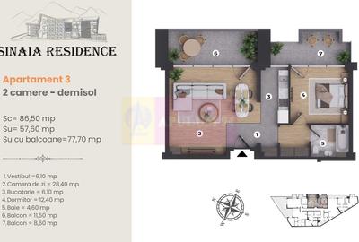 Apartament de Lux cu 2 camere de vanzare in Sinaia, Ap 3 - 2