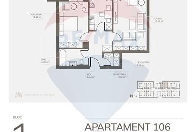 Apartament cu 2 camere decomandat în Noua