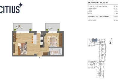 Apartament 2 camere, 67 mp total, 2 balcoane, semifinisat, str. Corneliu Coposu - 1