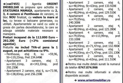 Apartament cu 2 camere decomandat în Mamaia